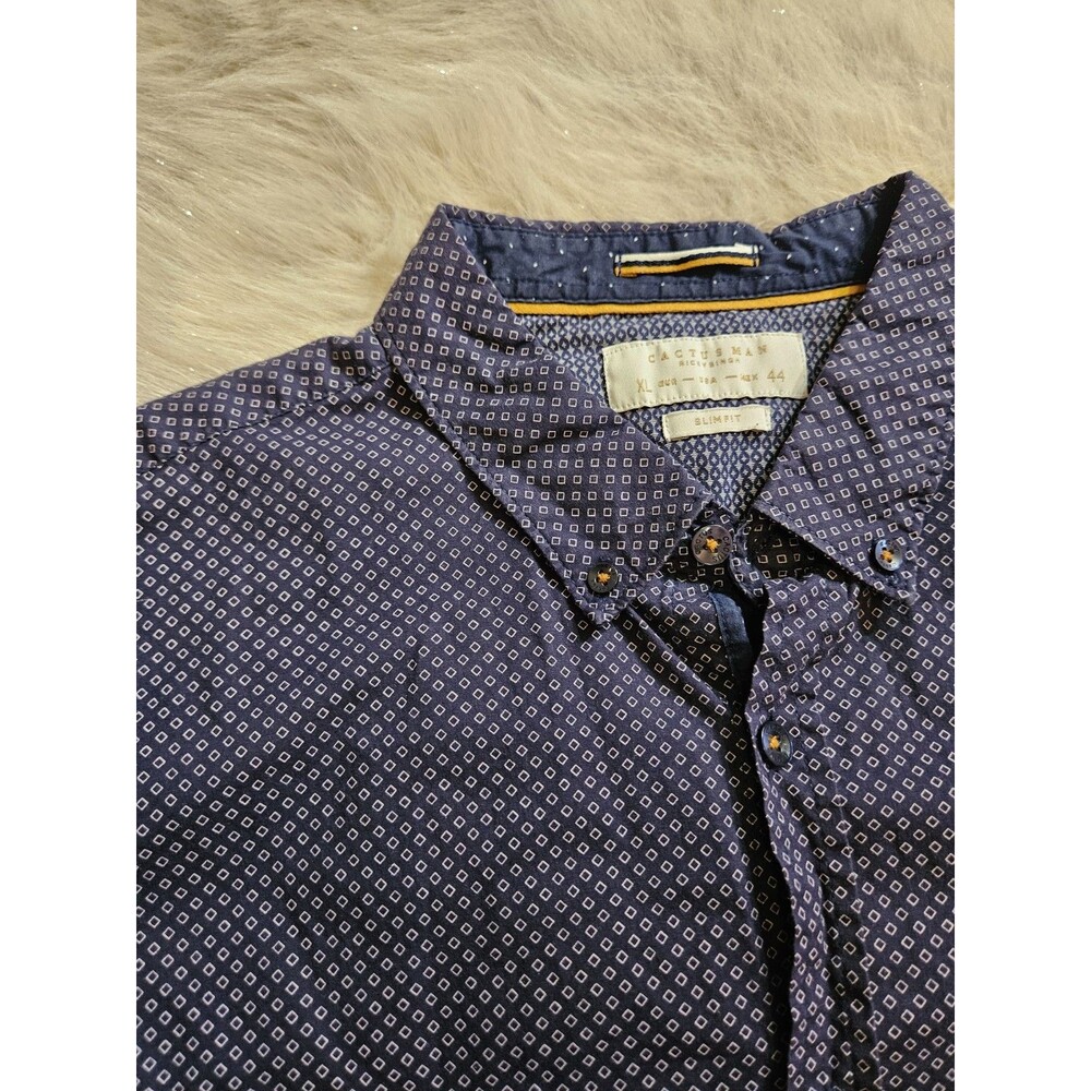 Cactus Man Ricky Singh Men's XL Slim Fit Navy Geometric Short Sleeve Shirt